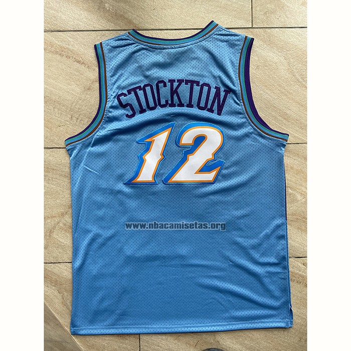 Camiseta Utah Jazz John Stockton NO 12 Mitchell & Ness 1996-97 Azul